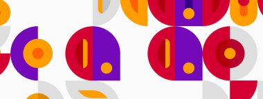 Geometrik desen üst üste binen daireler, dikdörtgenler. Parlak renkler neşeli, modern estetik yaratır. Basit şekiller sorunsuzca tekrarlanır.