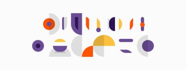 Soyut geometrik şekiller, mor, turuncu, gri renkler. Minimalist kompozisyon, modern tasarım, basit formlar, dengeli düzen.