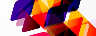 Soyut şekiller örtüşür, canlı renk karışımları yaratır. Modern estetik sunarak, geometri kompozisyona hakim oluyor.