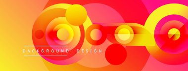 Soyut, enerjik çemberler çakışıyor ve dinamik bir arkaplan oluşturuyor. Metin arka plan tasarımı okur. Sıcak renkler kompozisyona hakim.