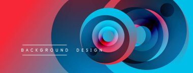 Soyut daireler örtüşüyor, canlı renk eğimleri yaratıyor. Kırmızı, mavi, mor renkler tasarımda baskın. Metin arkaplan tasarımı okur.