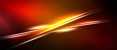 Soyut arka planda canlı turuncu, kırmızı çizgiler var. Parlak çizgiler kesişir ve dinamik görsel efekt yaratır. Koyu alanlar karşıtlık sağlar.