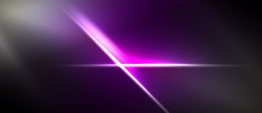 Soyut arkaplan, koyu uzaydan geçen parlak mor ışık çizgilerine sahiptir. Minimalist tasarım, modern estetik, dramatik etki.