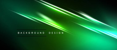 Soyut yeşil arkaplan parlak çizgiler, gradyanlar içerir. Modern tasarım elementleri dinamik görsel efekt yaratır. Metin arkaplan tasarımı okur.