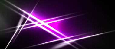 Soyut çizgiler kesişiyor, koyu arkaplanda parlak mor bir parıltı yaratıyor. Dinamik bileşim enerjiyi, hareketi çağrıştırır.