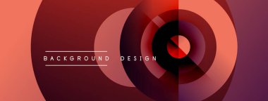 Soyut tasarım eşmerkezli daireler, gradyanlar içerir. Kırmızı, mor renkler kompozisyona hakim. Metin arka plan tasarımı okur. Modern estetik.