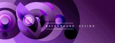 Soyut mor tasarım, üst üste binen daireler, gradyanlar. Modern tarz, dinamik kompozisyon, arka plan için uygun.