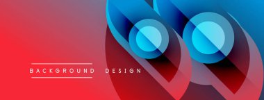 Soyut geometrik şekiller canlı kırmızıları, mavileri, morları harmanlarlar. Modern tasarım dinamik görsel etki yaratır. Yumuşak eğimler derinliği artırır.