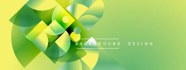 Soyut geometrik şekiller örtüşüyor, canlı yeşil, sarı renkler yaratıyor. Arkaplan ve sunumlar için modern tasarım ögesi.