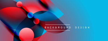 Soyut tasarım canlı mavi, kırmızı gradyanlar içerir. Üst üste binen daireler dinamik görsel efekt yaratır. Çeşitli projeler için modern arkaplan.
