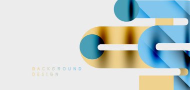 Soyut geometrik şekiller örtüşür, dinamik görsel efekt yaratır. Altın, mavi renkler minimalist tasarıma hakim. Temiz, modern estetik.