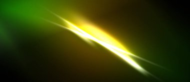 Koyu yeşil arkaplanda parlak sarı ışık çizgileri var. Soyut enerji akışı dinamik görsel etki yaratır. Yumuşak eğimler şekilleri tanımlar.