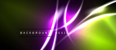 Soyut neon hatları canlı bir gradyan arkaplan oluşturur. Koyu alanlar parlak renklere zıt, dinamik görsel efekt oluşturur.