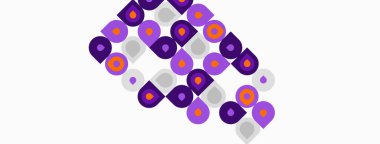 Mor, turuncu, lavanta daireleri tekrar eden desen oluşturur. Geometrik şekiller soyut arkaplan oluşturur. Minimalist tasarım, temiz estetik.