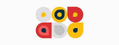 Renkli daireler şebeke şeklinde dizilmiş. Sessiz tonlu basit geometrik tasarım. Modern estetik, temiz çizgiler, görsel elementler.