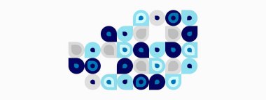 Soyut kompozisyon. Çeşitli boyutlarda daireler, mavi gölgeler, beyaz arka plan. Minimalist tasarım, geometrik şekiller, modern estetik.