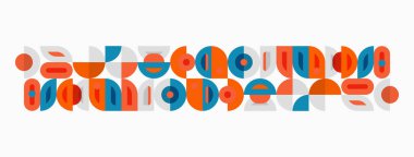 Soyut geometrik desen. Şekiller örtüşüyor ve renkli bir orta yüzyıl modern tasarımı yaratıyor. Basit formlar, canlı renkler kompozisyona hakim..