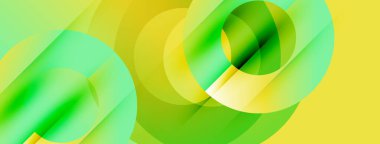 Üst üste binen yeşil, sarı şekilli soyut kompozisyon. Yumuşak gradyanlar dinamik görsel akış yaratır, modern estetik.