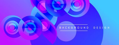 Soyut, canlı çemberler üst üste binerek dinamik, mavi ve mor renkler yaratıyor. Arkaplan ve sunumlar için modern tasarım ögesi.
