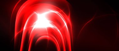 Parlak kırmızı enerji akar ve yoğun beyaz ışık kaynağı etrafında kavisler oluşturur. Koyu arkaplan canlı aydınlatmayı vurgular.