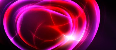 Parlak soyut girdaplar, parlak pembeler, siyah arkaplan üzerinde hakimiyet kurarlar. Enerji merkezi noktadan yayılarak dinamik görsel etki yaratır..