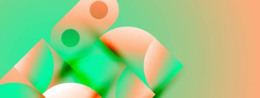 Soyut şekiller canlı renkleri harmanlarlar. Yeşil, turuncu renkler yumuşak değişimler, pürüzsüz geçişler yaratır. Minimalist tasarım modern estetiği çağrıştırıyor.