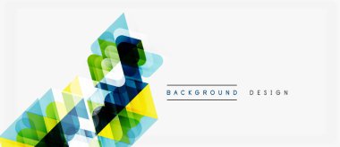 Soyut geometrik şekiller örtüşür, canlı renkli tasarım yaratır. Minimalist tarz, temiz hatlar, modern estetik. Parlak renkler kompozisyona hakim.