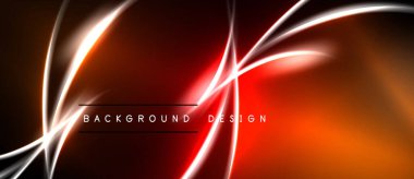 Soyut tasarım koyu kırmızı, turuncu gradyanlar üzerinde parlayan çizgiler içerir. Modern estetik, dijital arkaplan veya sunumlar için uygun.