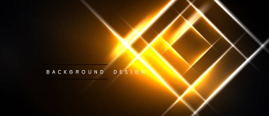 Soyut neon çizgileri dinamik geometrik desen oluşturur. Parlak sarı arka planda parlıyor. Modern tasarım ögesi.