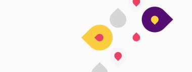 Beyaz arkaplana dağılmış soyut renkli şekiller. Noktalar, daireler, geometri basit tasarım elementleri sunar. Minimalist estetik.