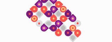 Soyut desen renkli daireler, kareler, dikdörtgenler içerir. Şekiller örtüşür ve dinamik görsel doku yaratır. Minimalist tasarım, modern estetik.