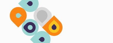 Renkli soyut şekiller oyuncu bir tasarım oluşturur. Harfler markalaşma ya da logo unsurlarını gösteriyor. Sönük tonlu minimalist estetik.