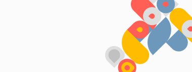 Soyut şekiller örtüşür, renkli kompozisyon oluşturur. Minimalist tasarım yuvarlak formlar, canlı renkler, basit geometri.