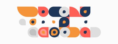 Soyut geometrik şekiller, daireler, kareler, sessiz renkler. Modern tasarım, minimalist estetik, oyuncu kompozisyon.