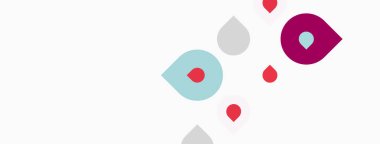 Soyut şekiller, pembe, gri, gök mavisi renkleri mevcut. Minimalist tasarım, temiz arka plan. Beyaz uzaya dağılmış noktalar.