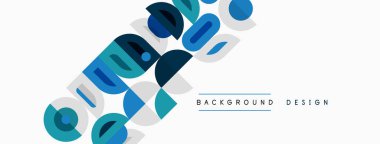 Soyut geometrik şekiller örtüşür, dinamik görsel doku oluşturur. Basit arkaplan tasarımına mavi, deniz mavisi, gri renkler hakim.