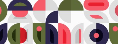 Soyut geometrik desen. Üst üste binen şekiller modern, renkli tasarım yaratır. Basit biçimler tekrarlar, ritmik doku oluşturur.