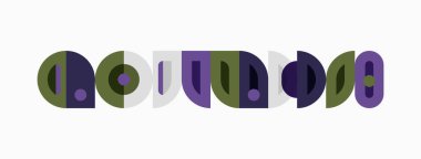 Soyut geometrik şekiller tekrar eden desenler oluşturur. Mor, zeytin, gri, leylak renkleri dizaynın baskın rengidir. Minimalist estetik.