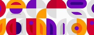 Soyut geometrik desen. Tekrarlayan şekiller, canlı renkler modern tasarım yaratır. Basit biçimler, eğlenceli kompozisyon.