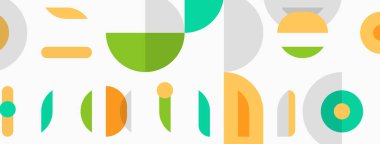 Soyut geometrik şekiller, canlı renkler, üst üste binen şekiller modern desenler yaratır. Stüdyoda mesaj var. Minimalist tasarım.