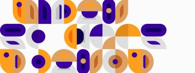 Soyut geometrik şekiller, turuncu, mor, gri. Minimalist tasarım, düz çizim, modern estetik. Temiz kompozisyon, basit formlar..