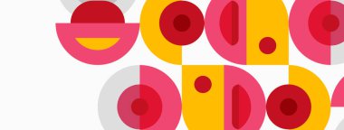 Soyut geometrik şekiller, pembeler, sarılar baskın gelir. Minimalist tasarım, eğlenceli kompozisyon, düz vektör çizimi. Temiz estetik.