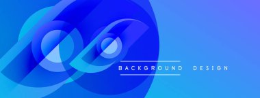 Soyut mavi tasarım, üst üste binen daireler, gradyanlar, akan şekiller. Dijital projeler için modern arkaplan.