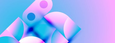 Soyut şekiller canlı mavileri, pembeleri, morları harmanlıyor. Yumuşak eğimler akışkan, modern görsel efekt yaratır. Minimalist tasarım.