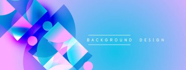 Soyut geometrik şekiller örtüşür, parlak mavi ve mor renkler yaratır. Arkaplan ve pankartlar için uygun modern tasarım ögesi.