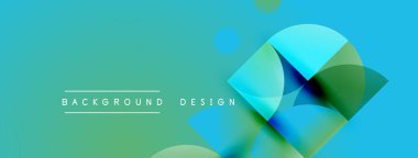 Soyut gradyan özellikler üst üste binen şekiller, canlı maviler, yeşiller. Metin arka plan tasarımı okur. Modern, temiz estetik.