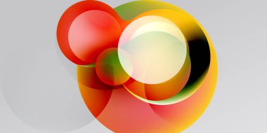 Soyut renkli daireler çakışıyor, dinamik görsel efekt yaratıyor. Gradyan gölgeler harmanlanır, modern tasarım ögesi oluşturulur.