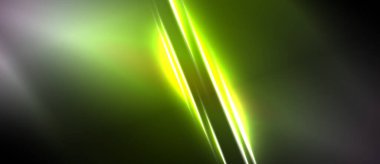 Soyut yeşil ışık çizgileri görüntüye hakim. Çapraz çizgiler dinamik görsel efekt yaratır. Koyu arkaplan aydınlığı artırır.