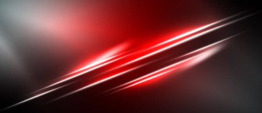 Soyut kırmızı çizgiler koyu arkaplan boyunca uzanır. Parlak aydınlatma dinamik görsel efekt yaratır. Pürüzsüz gradyanlar hız ve enerji önerir.