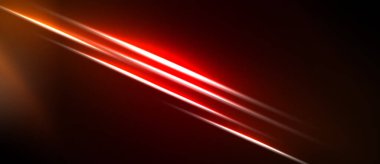 Soyut kırmızı çizgiler koyu arkaplanı aşıyor. Parlak parıltı, dinamik görsel efekt yaratır. Minimalist tasarım, modern estetik.